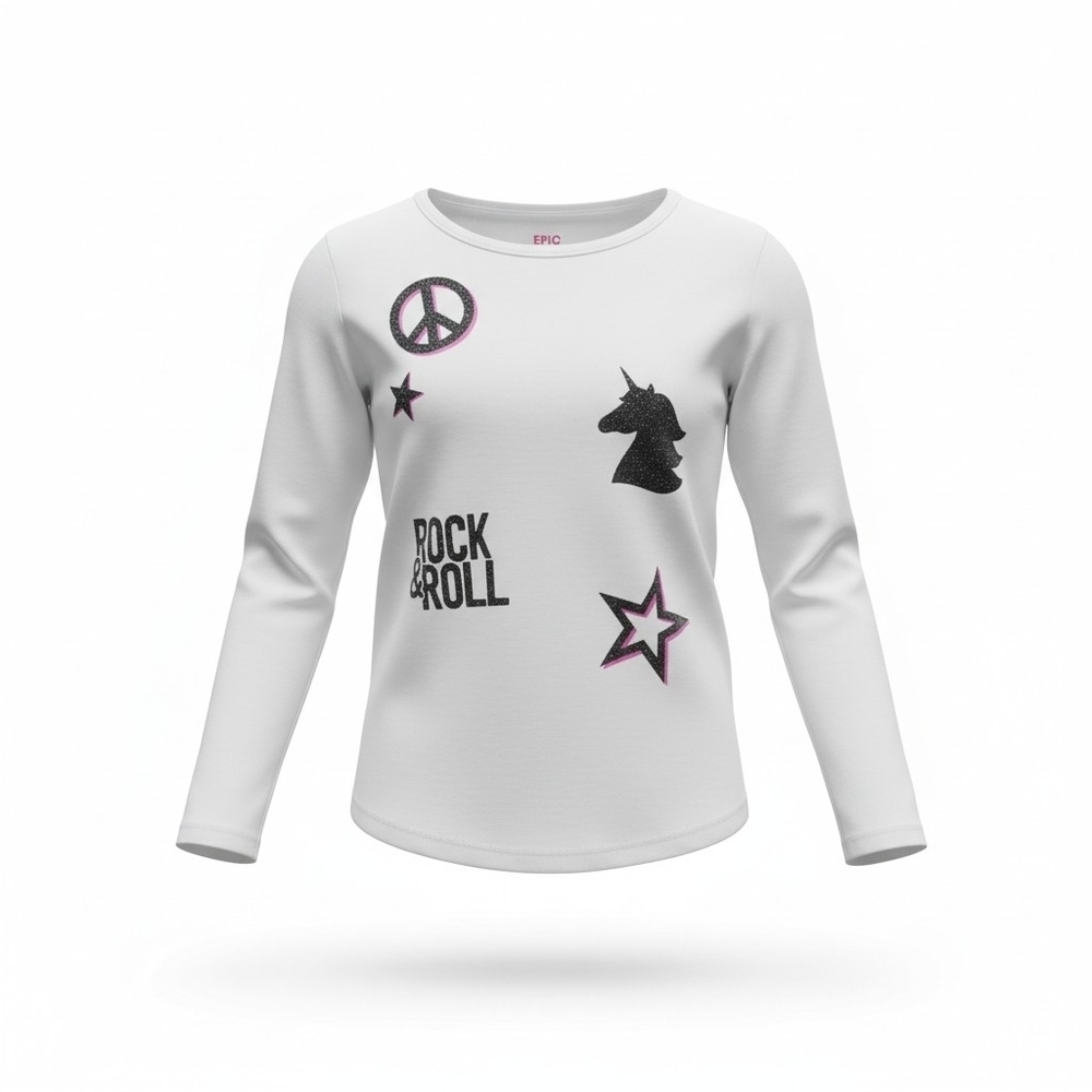 Epic Threads Kids White Long Sleeve Shirt with Rock & Roll Design Size 5 NWT